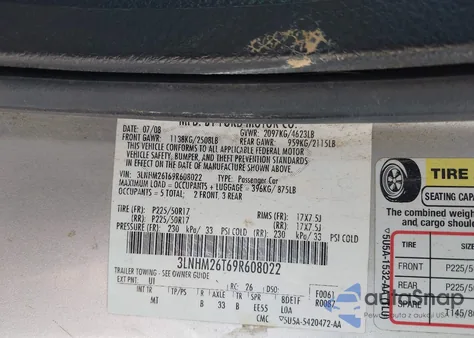 2009 Lincoln Mkz from USA, damaged, VIN 3LNHM26T69R608022